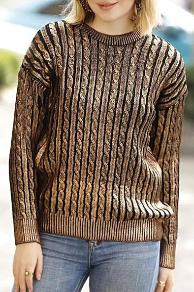 Bronzed Crew Neck Sweater Top