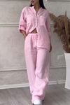 Casual solid color cotton and linen pants two-piece set