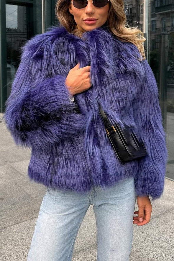 Women's Casual Lapel Solid Color Fur Coat