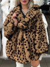 Women's Lapel Leopard Fur Warm Casual Coat