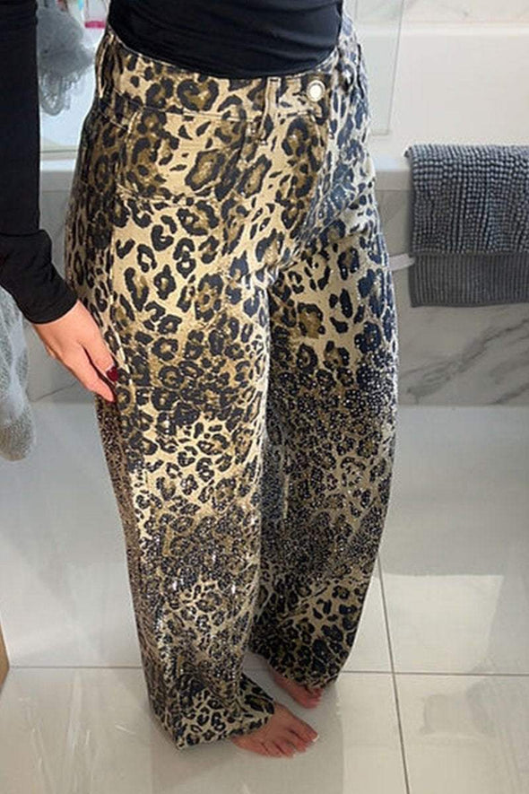 Women's Hot Diamond Shiny Leopard Print Casual Jeans