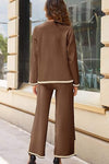 Women's Casual Long Sleeve Knit Top Wide Leg Pants Two-Piece Outfit