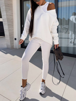 Women's Fashion Solid Color Sweatshirt and Lined Leggings 3-piece Suits