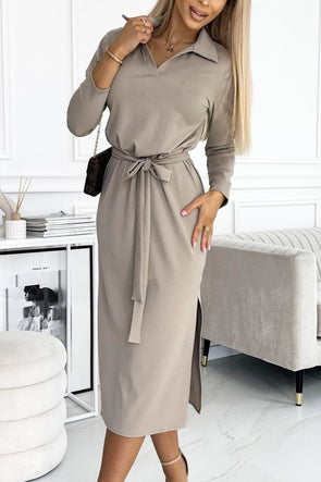 Women's Casual Solid Color Belted Dress