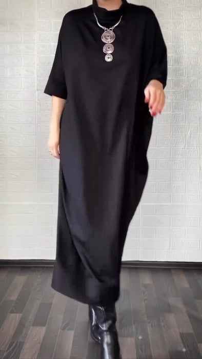 Women's Casual Loose Turtleneck Bat Sleeve Half Sleeve Long Dress