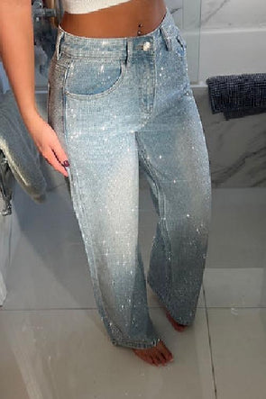 Women's Rhinestone Casual Denim Trousers