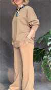 Women's V-neck Solid Color Top & Pants Two-piece Set