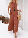 Women's Casual Solid Color Cotton Irregular Tops and Pants Set