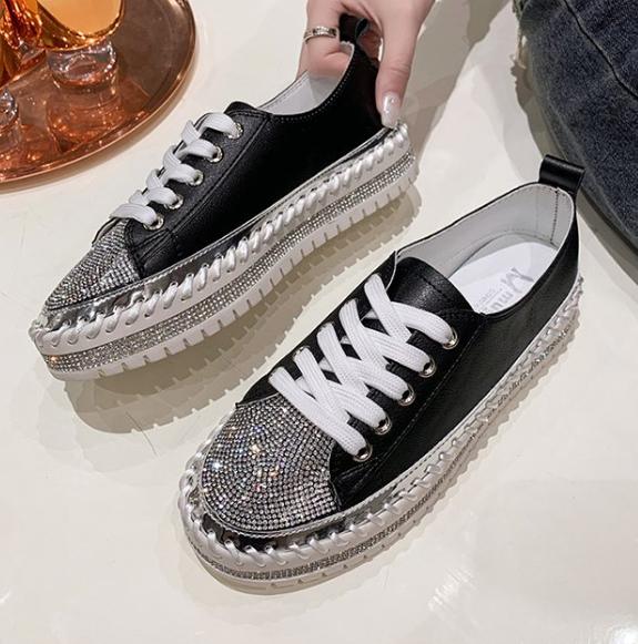 Casual Diamond setting Lace Up Flat shoes