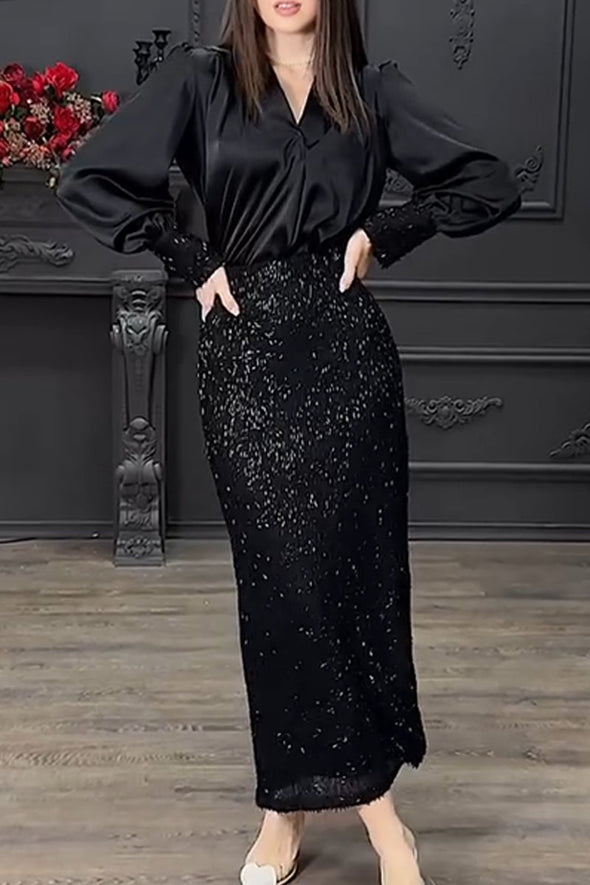 Women's Elegant Sequin Skirt Party Suit