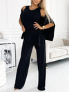 Women's Fashion Solid Color Top and Wide Leg Pants two-piece set