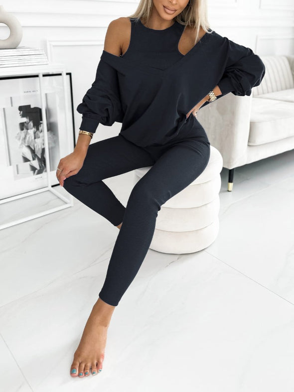 Women's Fashion Solid Color Sweatshirt 3 pieces Tanks and Lined Leggings