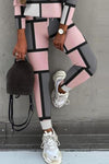 Casual Colorblock Long Sleeve Tops and Trousers Suit