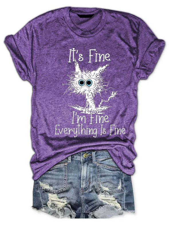 I Am Fine Everything Is Fine Cat Print Shirts