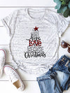 Joy Hope Love Peace Christmas Printed Round Neck Casual Short Sleeve T-shirt