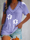 Floral Short Sleeve V Neck Casual Tunic T-Shirt