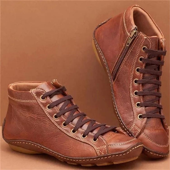 Round toe casual women's leather boots side zip martin boots
