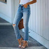 Slim Fit Fringed Stretch Ripped Jeans