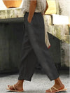 Elegant cotton and linen stitching cropped trousers straight-leg trousers