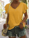 Women's Solid V-Neck Ruffle Sleeve T-Shirt