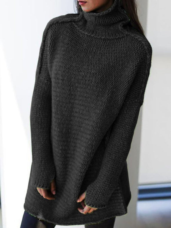Solid Color Turtleneck Long Sleeve Pullover