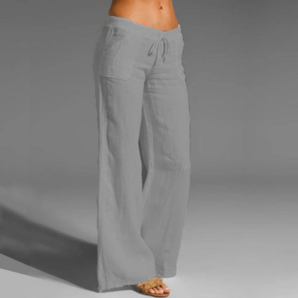 Ladies retro linen trousers casual elastic pants