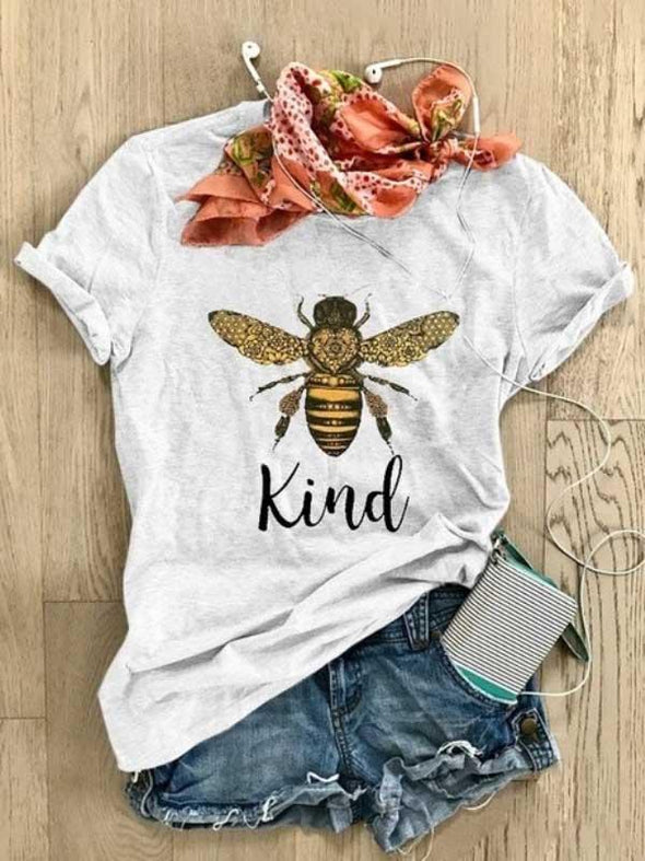 Bee kind English pattern printed casual short-sleeved T-shirt