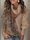 Women's V-neck Cotton-blend Casual Leopard Print Sweater