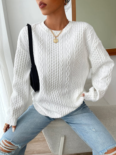 Drop Shoulder Cable Textured Pullover