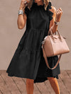 Solid Color Ruffled Collar Sleeveless Casual Pleated Dress
