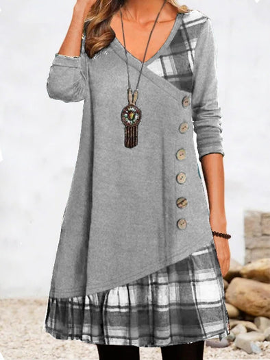 women's autumn and winter new casual stitching long sleeve dress
