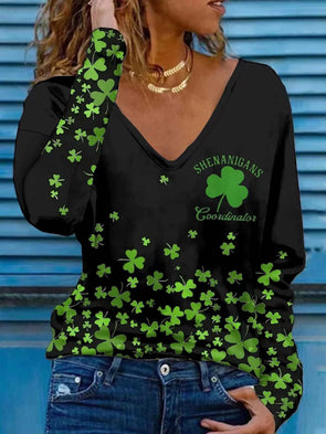 Women's St Patrick's Day Clover Print Casual T-Shirt
