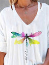 Dragonfly Long Sleeve V Neck Plus Size Casual T-Shirt