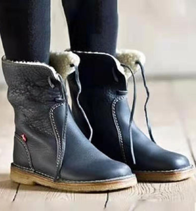 Add velvet lace-up flat bottom plus size casual boots