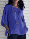 Fashion women's sleeve round neck cotton linen shirt