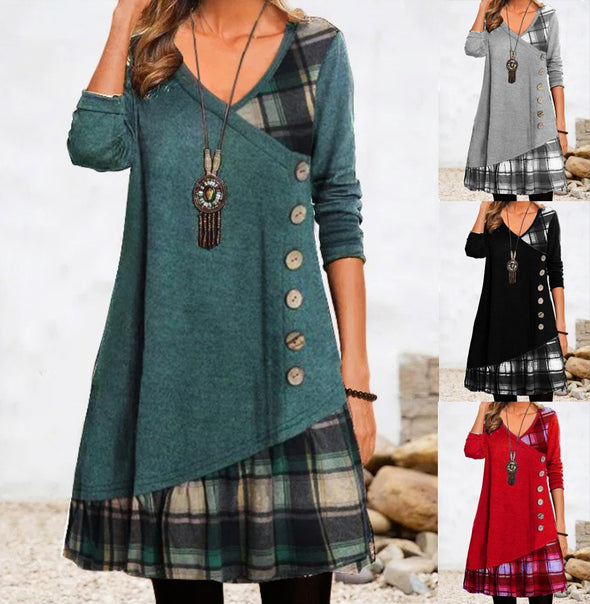 women's autumn and winter new casual stitching long sleeve dress