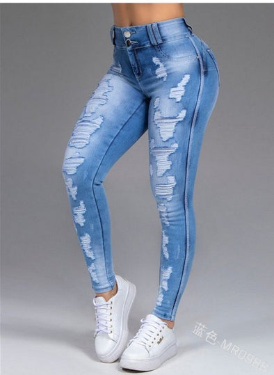 Extreme Distressed Mid Waist Skinny Jeans