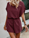 Solid Batwing Sleeve Knot Front Romper