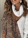 Women's V-neck Cotton-blend Casual Leopard Print Sweater