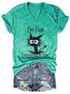 I Am Fine Everything Is Fine Cat Print Shirts&Tops