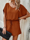 Solid Batwing Sleeve Knot Front Romper
