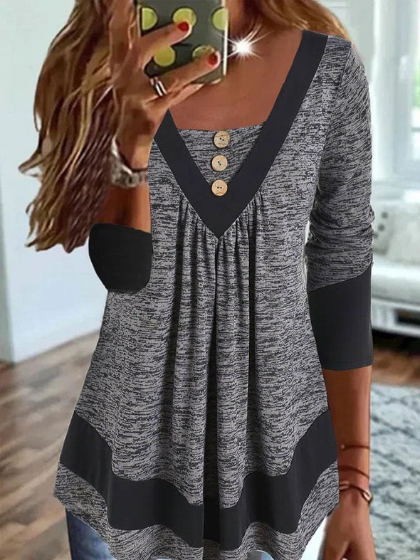 Casual V-neck loose pullover print women's T-shirt