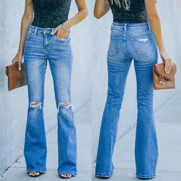slim fit ripped flared jeans
