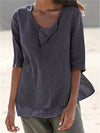 Women's solid color cotton and linen shirt loose casual shirt