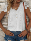 Casual V Neck Linen Lace Breathable T-Shirt