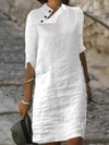 Plain Linen Cotton And Linen V Neck Dress