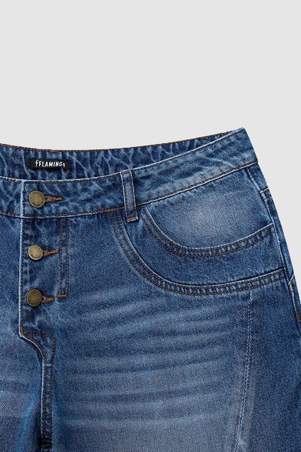 Vintage Button Fly Stitch Trim Low Waist Jeans