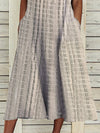 Women Casual Stripes Stand Collar Summer Dress Maxi Dress