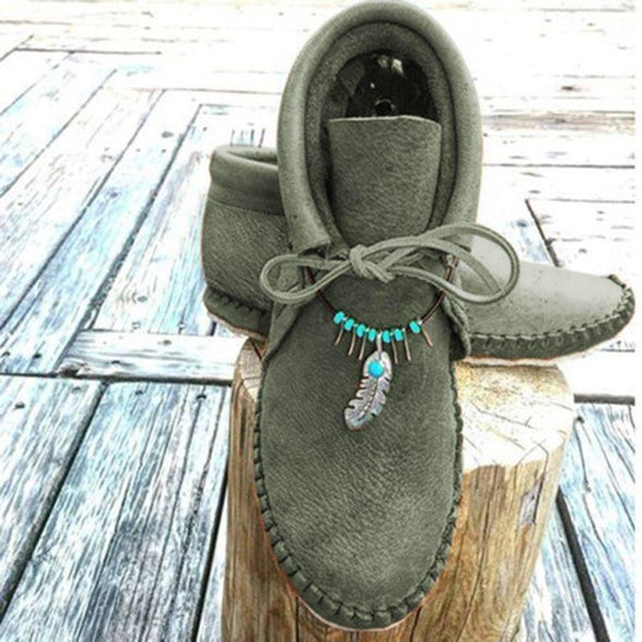 Women Cowhide Leather Flat Heel Boots