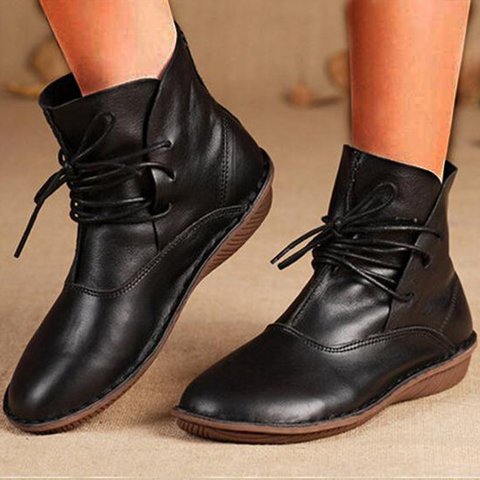 flat martin boots ethnic style leather shoes large size women's sandals